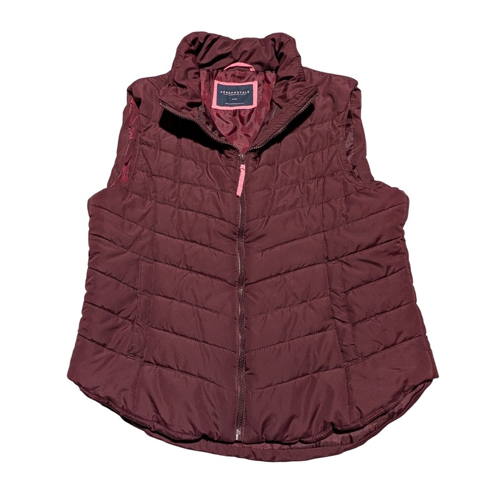 Aeropostale Womens Burgundy Quilted Puffer Vest XL Full Zip Stand‎ Collar Maroon